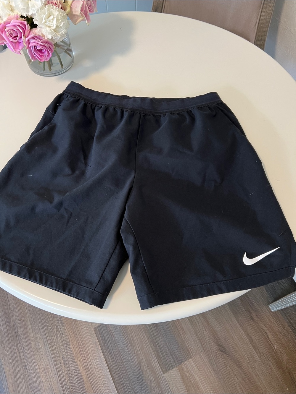 Nike Men’s Black Athletic Shorts with White Swoosh Logo